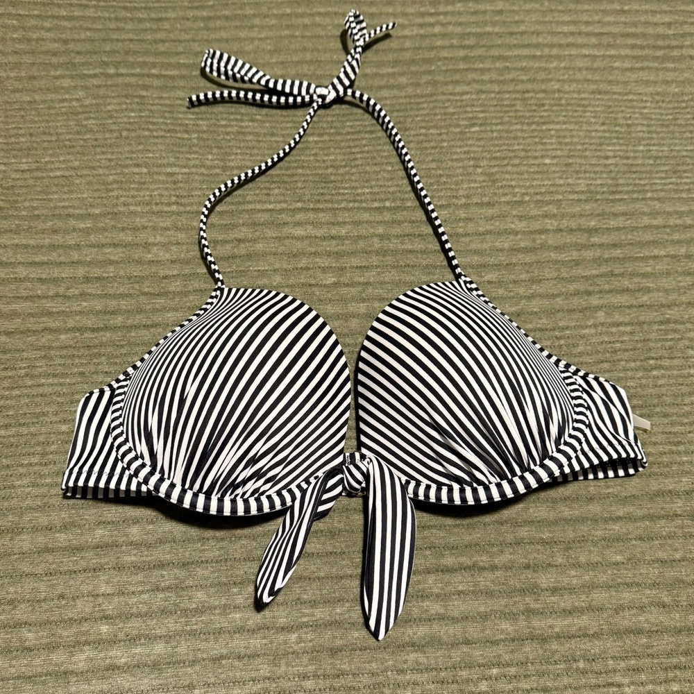 Black and White Striped Bikini Top